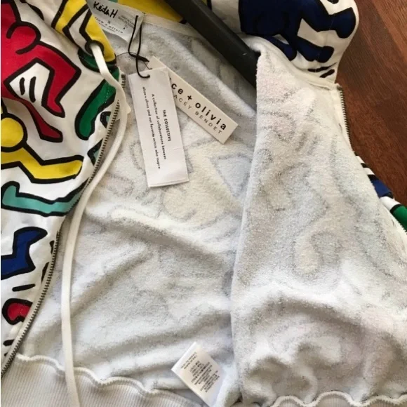 NWT Alice + Olivia X Keith Haring Barron Crop Zip Up Hoodie Sweatshirt Jacket L - Picture 15 of 16